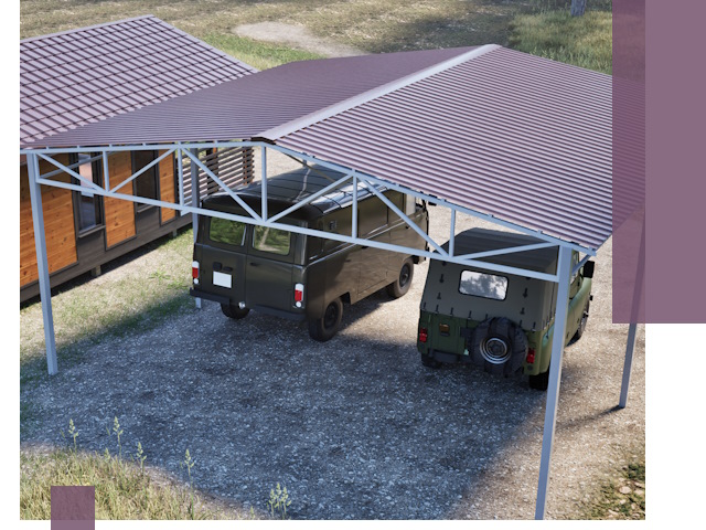 Двускатные навесы под ключ в Курчатове — изготовление и монтаж